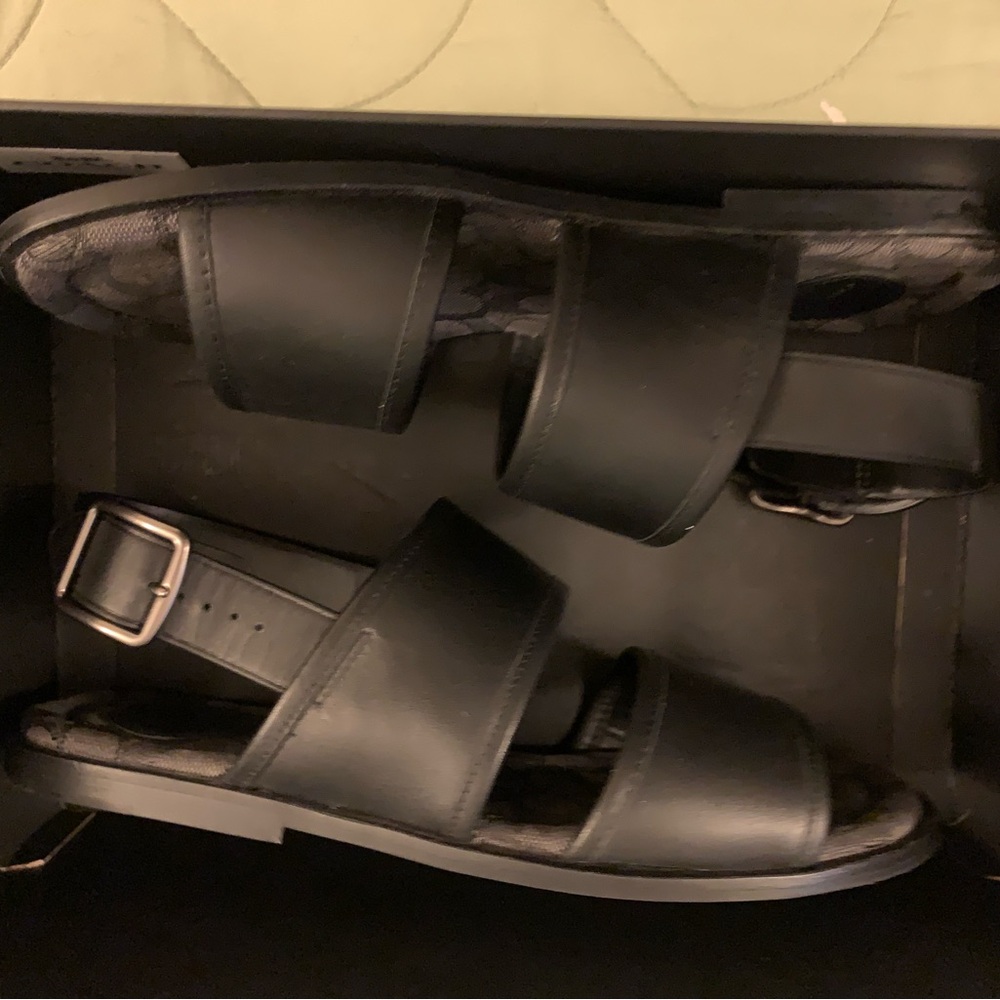 Coach Mens Black Leather Slingback Adjustable Sandals